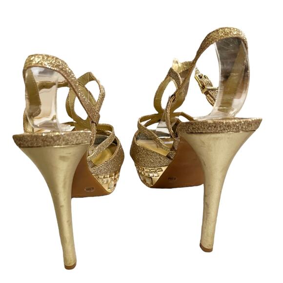 GIANNI BINI “Myra” Platform Champagne Gold Sandals Strappy Stiletto Heel 8.5 EUC - Picture 7 of 11